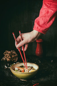 Close-up of ramen noodles on table