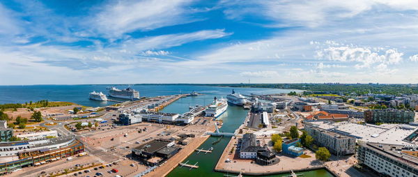 Large port in estonia, tallinn with many cruise ships docked including large msc cruise