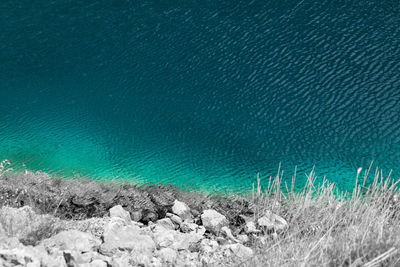 High angle view of swimming pool by sea