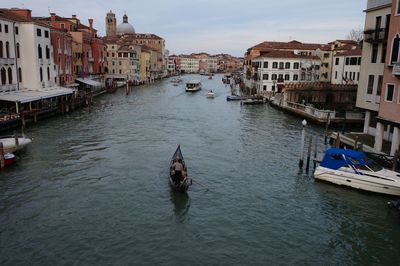 High angle view of boats in canal