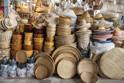 Full frame shot of wicker baskets for sale