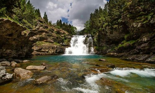 Scenic view of waterfall