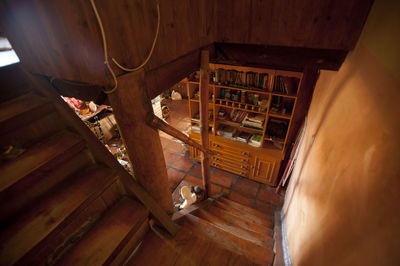 High angle view of illuminated staircase