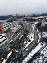 High angle view of traffic on road in city