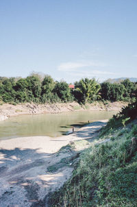 Scenic view of land against clear sky