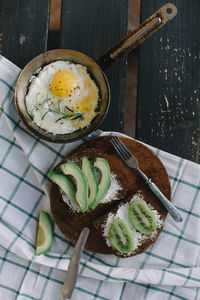 High angle view of breakfast on table