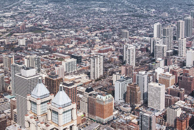 High angle view of modern buildings in city