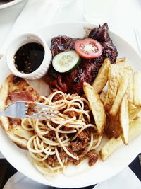 Close-up of noodles in plate