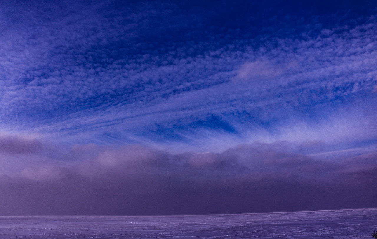 SCENIC VIEW OF BLUE SEA AGAINST DRAMATIC SKY