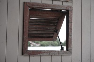 Low angle view of window of old building