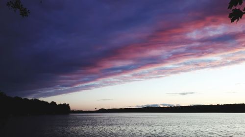 Scenic view of lake against sky at sunset