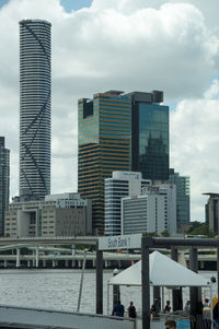 Buildings against cloudy sky