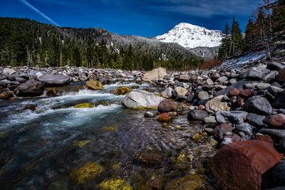 Scenic view of river against sky during winter