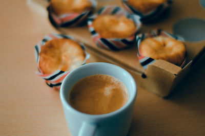 High angle view of coffee on table