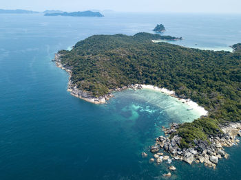 High angle view of bay against sky