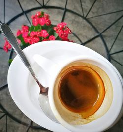 High angle view of coffee on table