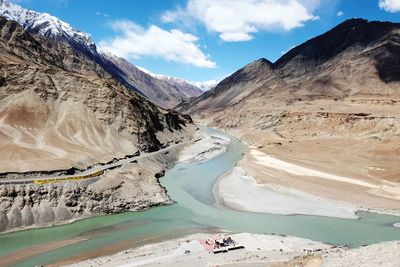 Scenic view of snowcapped mountains against sky