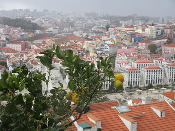 High angle view of buildings in city