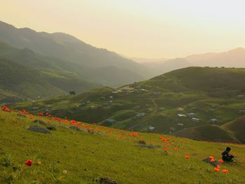 Scenic view of mountains during sunset