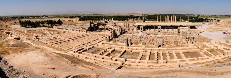 Panoramic view of old ruins against sky