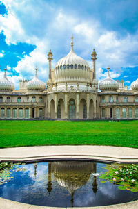 Exterior of royal pavilion against cloudy sky