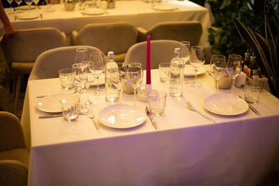 View of wine glasses on table