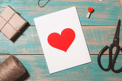 High angle view of heart shape on table