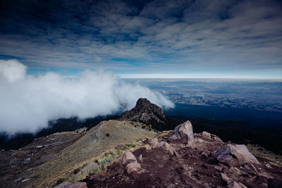 Natural landscape on top of la malinche mountain, on a cloudy day