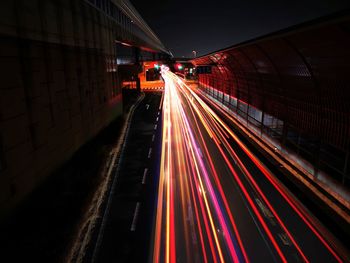 Light trails on road at night