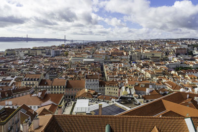 High angle view of townscape against sky