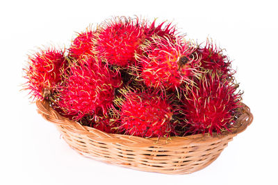 High angle view of strawberries in basket