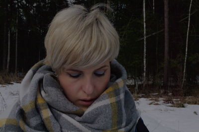 Portrait of teenage girl in snow