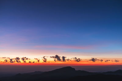 Scenic view of silhouette landscape against sky at sunset