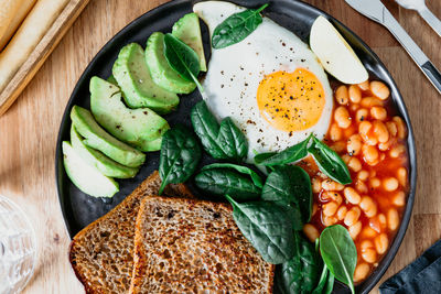 Directly above shot of breakfast served in plate