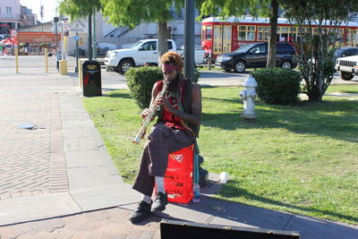 Full length of man on footpath