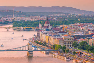 High angle view of city buildings