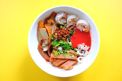 Directly above shot of food served in plate