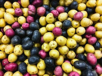 Full frame shot of various potatoes at market