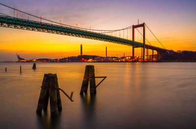 View of suspension bridge at sunset