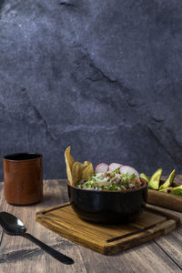 High angle view of food on table