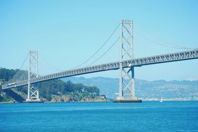 View of suspension bridge over sea