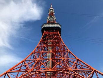 Low angle view of tower against blue sky