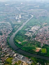 High angle view of buildings in city