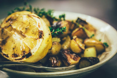 Close-up of roasted in plate