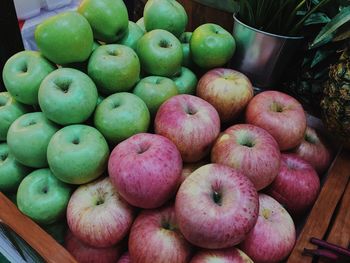 High angle view of apples for sale in market