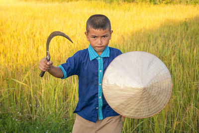 Boy playing on field
