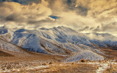 Scenic view of snowcapped mountains against sky