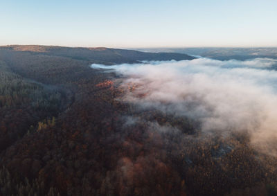 High angle view of land against sky