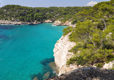 Scenic view of sea against blue sky