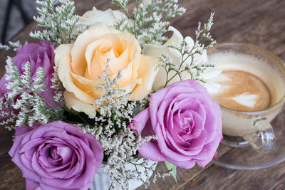 Close-up of rose bouquet on table